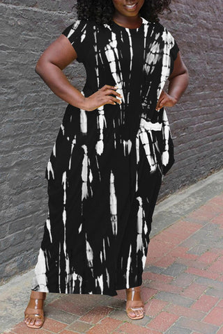 Rodress-freeshipping-plus-size-irregular-hem-tie-dye-casual-dress