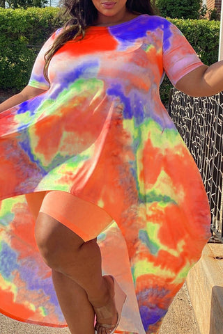 Irregular Hem Tie Dye Plus Size Two Piece Sets