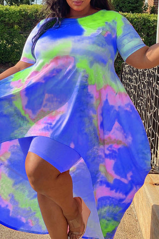 Irregular Hem Tie Dye Plus Size Two Piece Sets