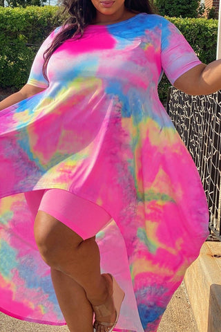 Irregular Hem Tie Dye Plus Size Two Piece Sets