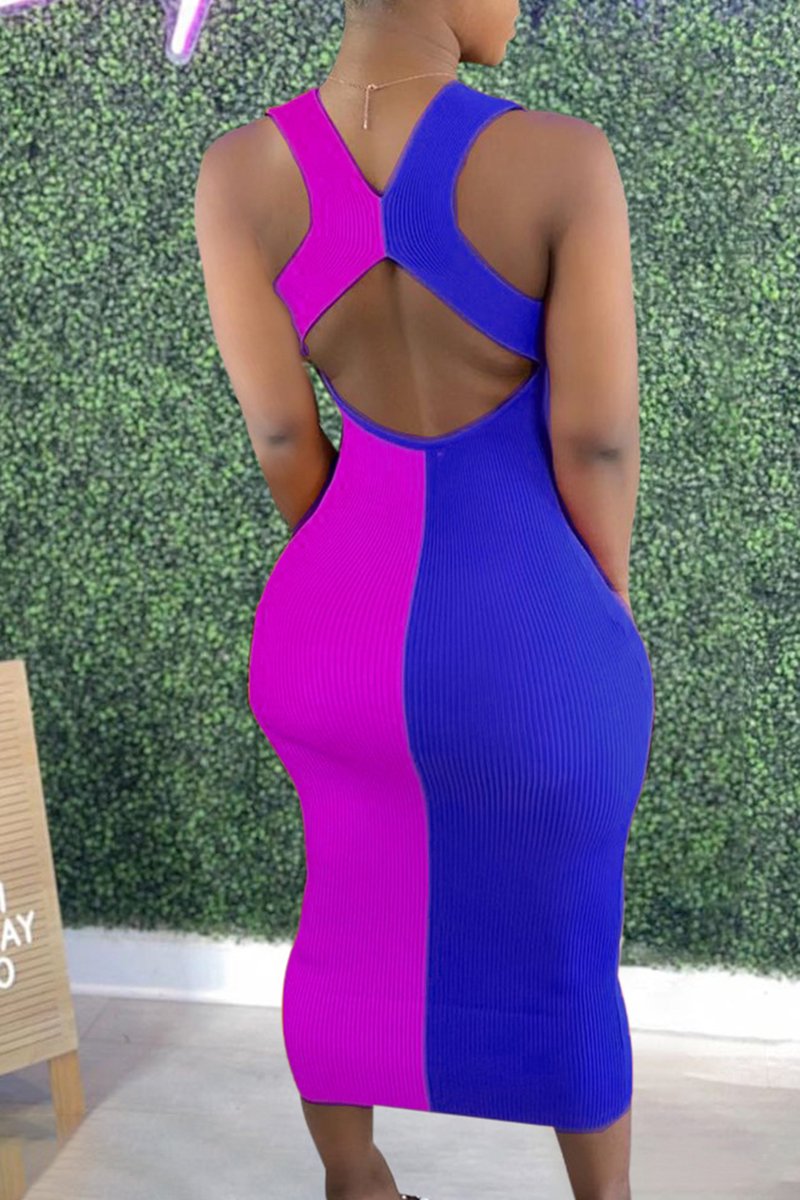 Rodress-freeshipping-back-cutout-color-spliced-sleeveless-dress