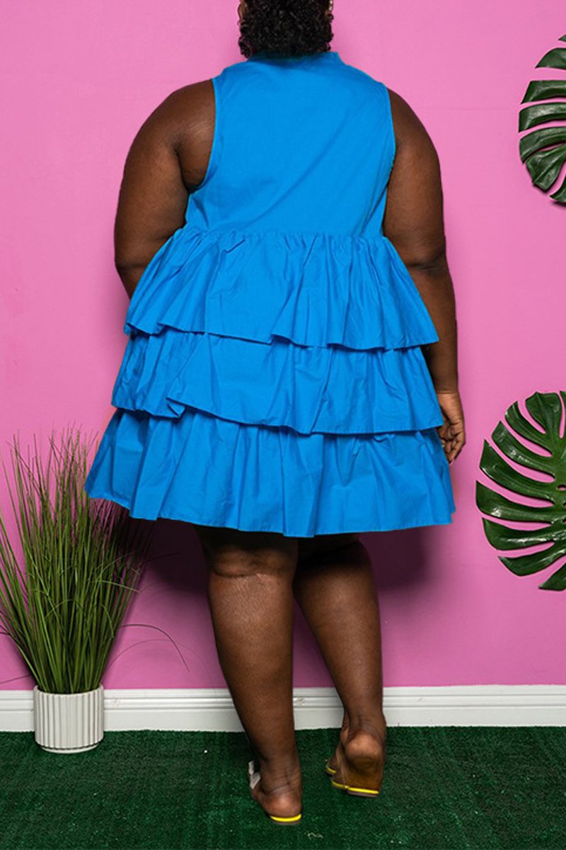 Rodress-freeshipping-flounced-plus-size-sleeveless-mini-dress