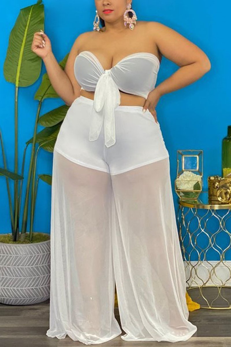 Rodress-freeshipping-see-through-plus-size-lace-up-strapless-top-pants