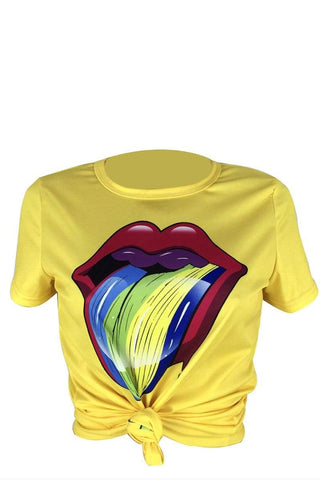 Casual Lip Print Short Sleeve T-Shirt