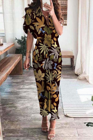 Fashion British Style Print Patchwork Turndown Collar A Line Dresses