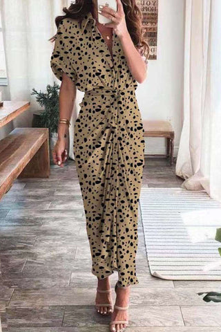 Fashion British Style Print Patchwork Turndown Collar A Line Dresses