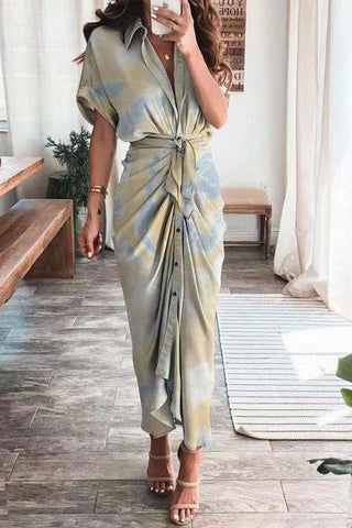 Fashion British Style Print Patchwork Turndown Collar A Line Dresses