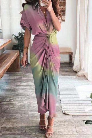 Fashion British Style Print Patchwork Turndown Collar A Line Dresses