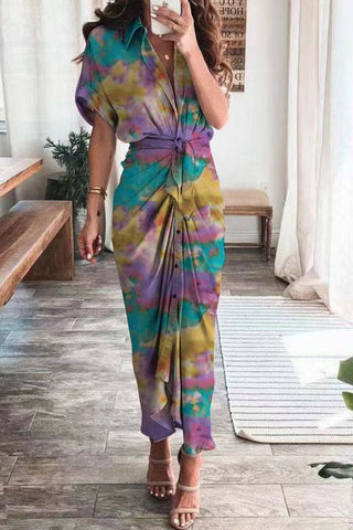 Fashion British Style Print Patchwork Turndown Collar A Line Dresses