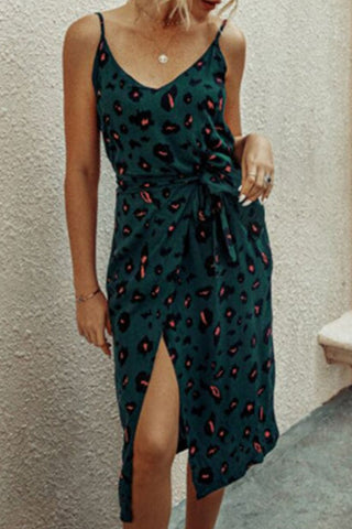 Fashion Street Print Split Joint V Neck Irregular Dresses