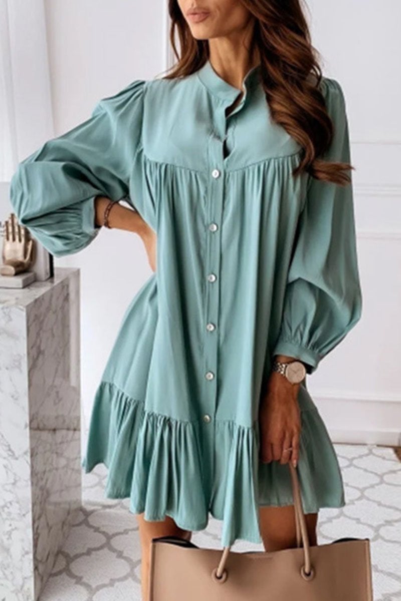 Fashion Casual Solid Split Joint Mandarin Collar A Line Dresses