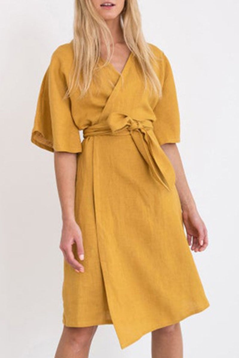 Fashion Casual Solid Split Joint V Neck Irregular Dresses