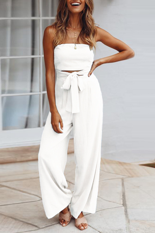 Casual Solid Patchwork Strapless Straight Jumpsuits