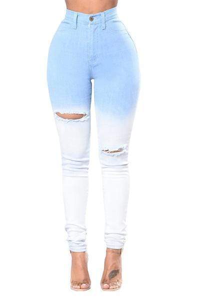 denim Solid Zipper Fly High Regular Pants Jeans