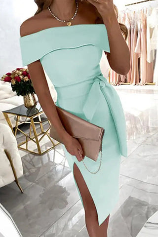 Fashion Solid Patchwork Off the Shoulder One Step Skirt Dresses(5 Colors)