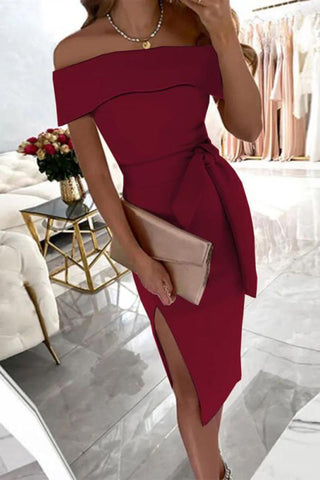 Fashion Solid Patchwork Off the Shoulder One Step Skirt Dresses(5 Colors)