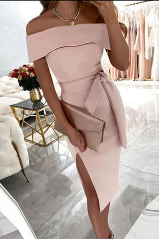 Fashion Solid Patchwork Off the Shoulder One Step Skirt Dresses(5 Colors)