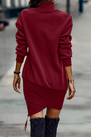 Fashion Solid Solid Color Half A Turtleneck One Step Skirt Dresses