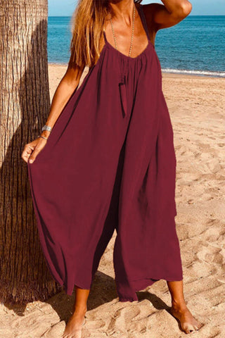 Casual Simplicity Solid Solid Color V Neck Loose Jumpsuits