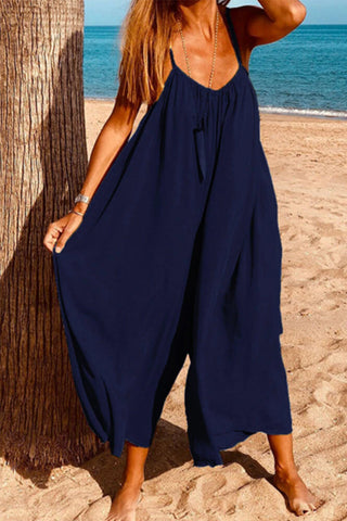 Casual Simplicity Solid Solid Color V Neck Loose Jumpsuits