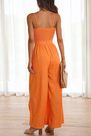 Casual Daily Solid With Bow V Neck Regular Jumpsuits