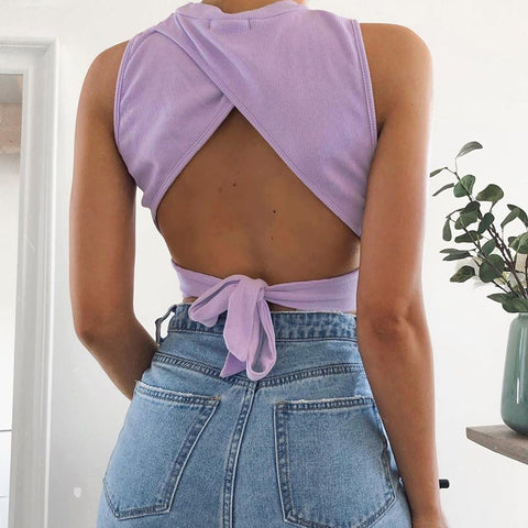 Backless Tie Back Crop Top