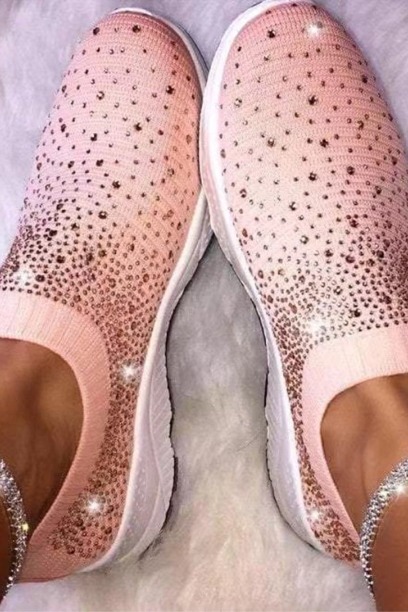 Plus Size Casual Round Out Door Mesh Rhinestone Sport Shoes