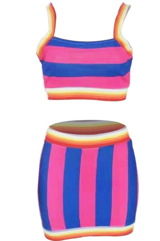 Fashion Print Cute Striped Skirts Set