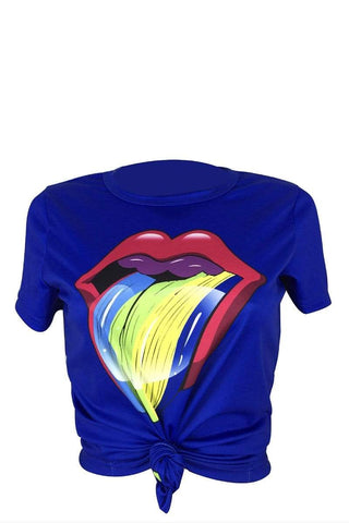 Casual Lip Print Short Sleeve T-Shirt