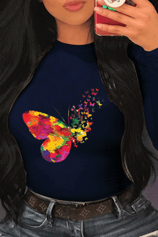Fashion Casual Butterfly Print Tops