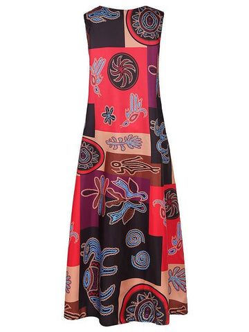 Women's Shift Dress Maxi long Dress - Sleeveless Geometric Print Summer V Neck Plus Size Hot Casual Holiday vacation dresses Loose Red Orange S M L XL XXL 3XL 4XL 5XL