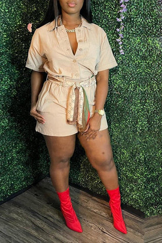 Turndown Collar Lace-up Casual Romper