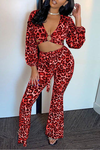 Rodress-freeshipping-deep-v-neck-leopard-print-lace-up-two-piece-sets