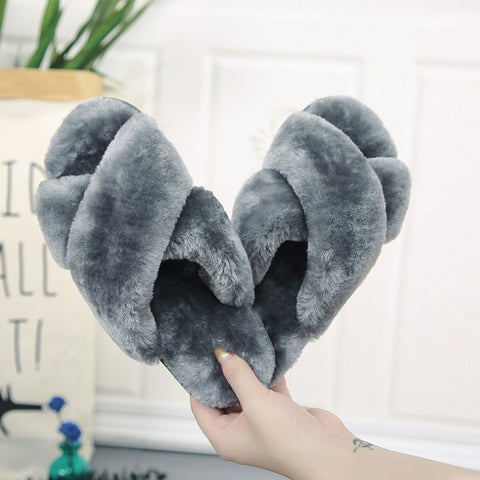 Solid Home Cotton Plush Slipper Cross Keep Teddy Warm  Shoes