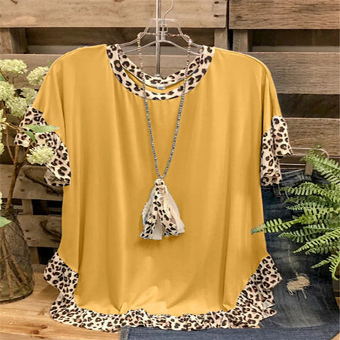 Leopard Patchwork Round Neck T-Shirt