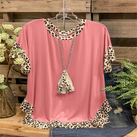 Leopard Patchwork Round Neck T-Shirt