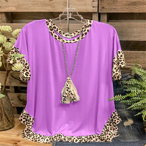 Leopard Patchwork Round Neck T-Shirt