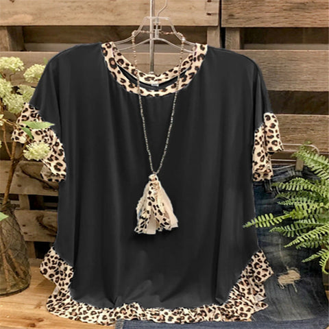 Leopard Patchwork Round Neck T-Shirt