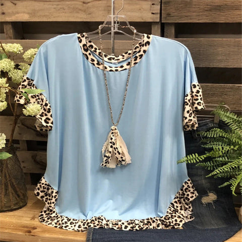 Leopard Patchwork Round Neck T-Shirt