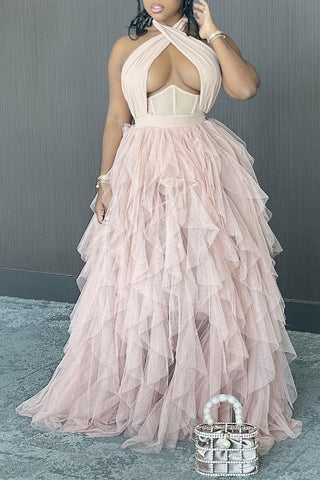 Online-clothing-plus-size-dresses-pink-backless-sleeveless-see-through-maxi-dress