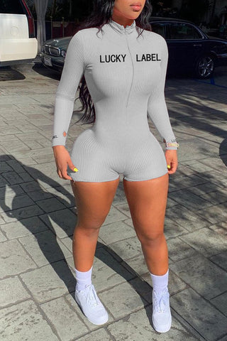 Embroidered Zipper Collar High Neck Romper