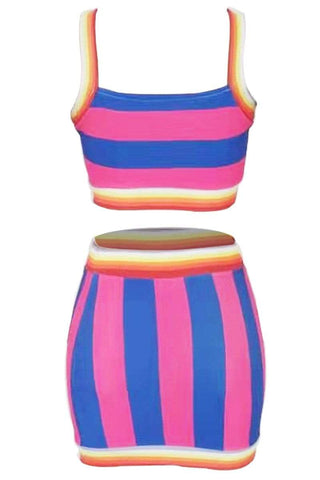 Fashion Print Cute Striped Skirts Set