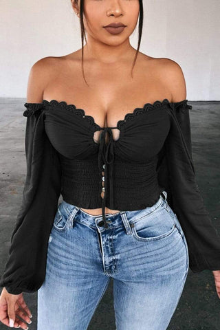 Sexy Open Chest Off Shoulder Solid Tops