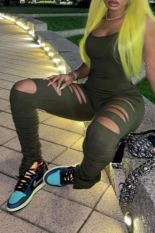 Slit Hem Slash Solid Color Jumpsuit