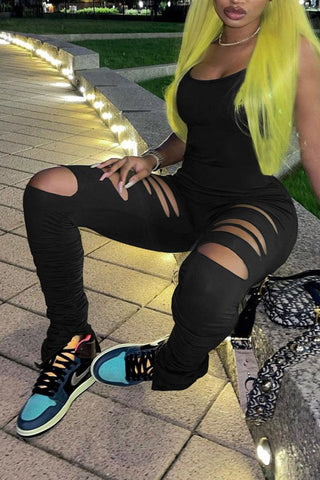 Slit Hem Slash Solid Color Jumpsuit