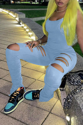 Slit Hem Slash Solid Color Jumpsuit