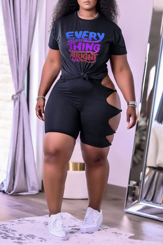 Rodress-freeshipping-letter-print-plus-size-hollow-out-top-shorts