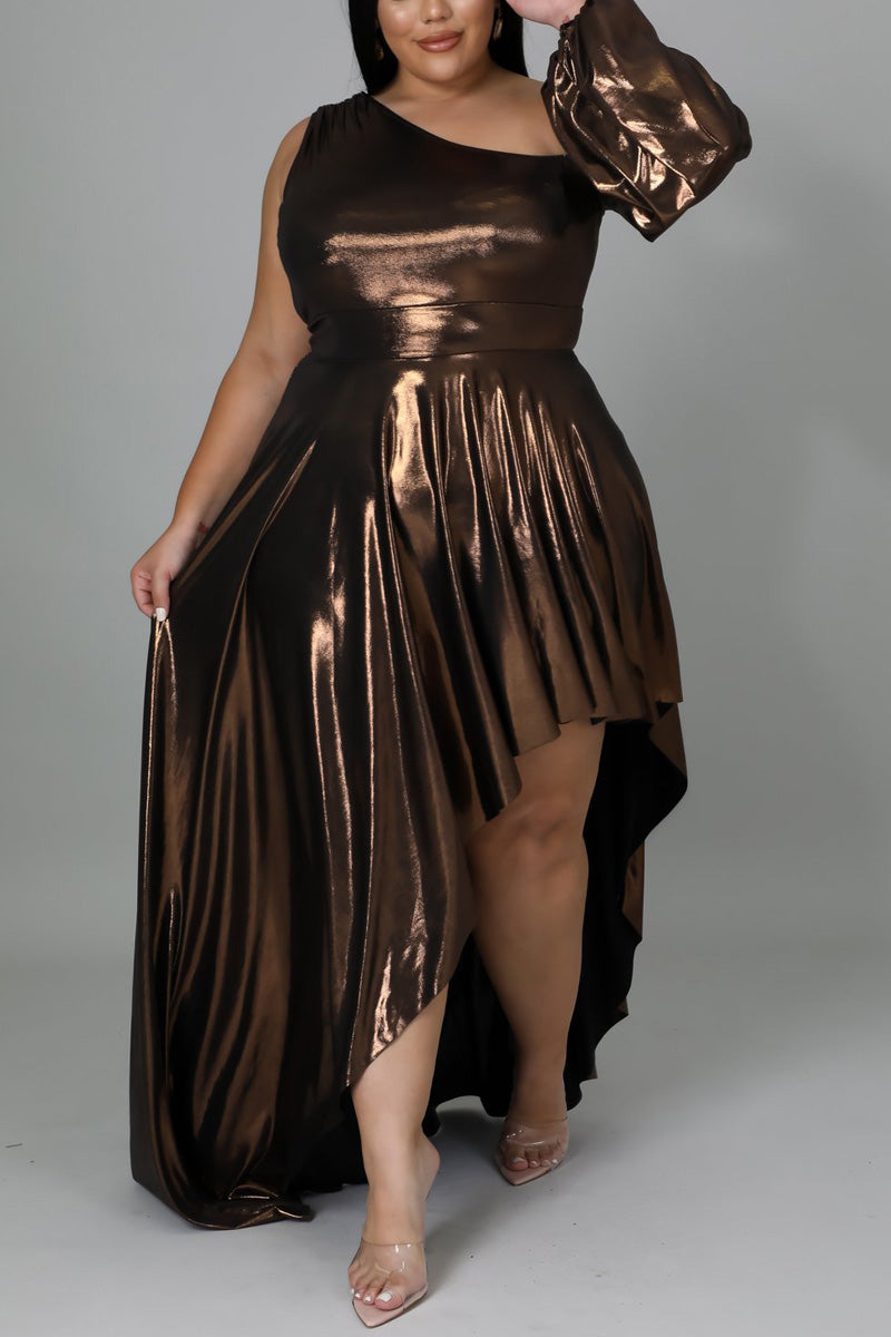 Online-clothing-plus-size-solid-one-shoulder-asymmetrical-trailing-maxi-dress