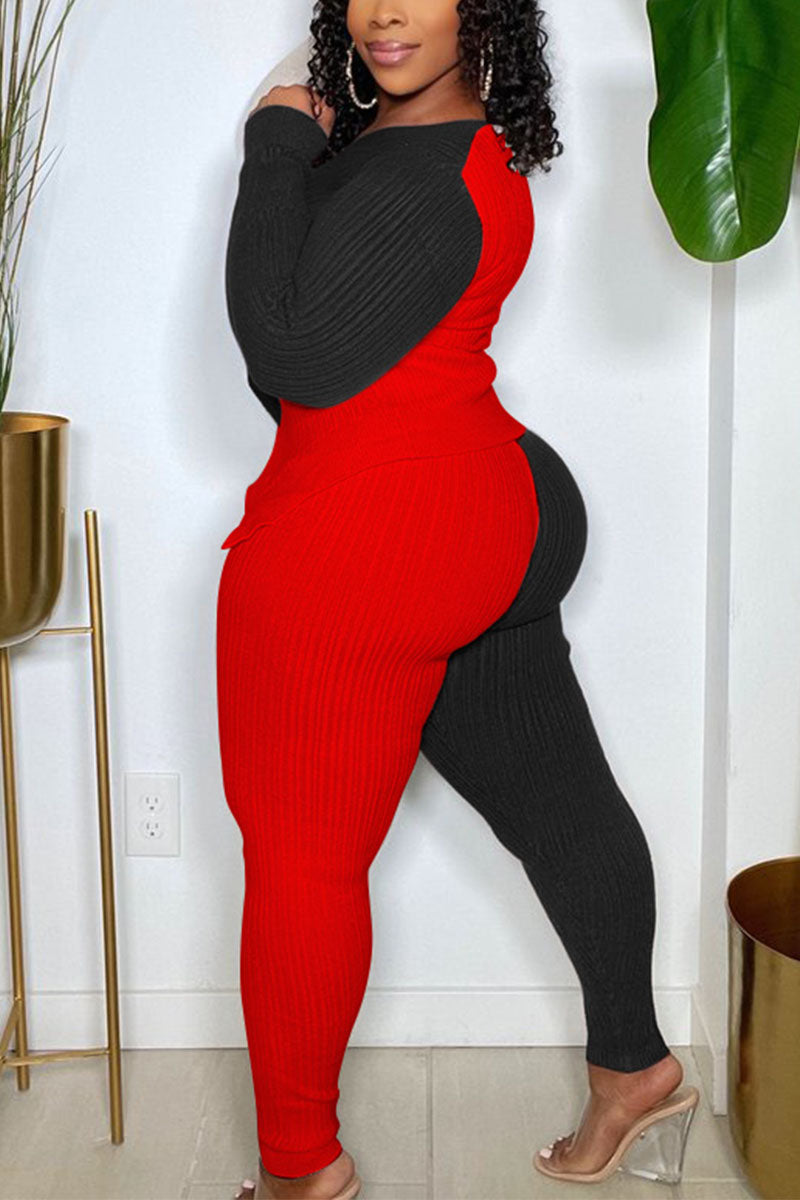 Free-shipping-online-clothing-pre-sale-plus-size-casual-patchwork-long-sleeve-sweater-pants-two-pieces-set