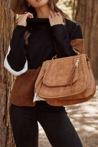 Leisure Contrasting Color High Neck Knitted Sweater